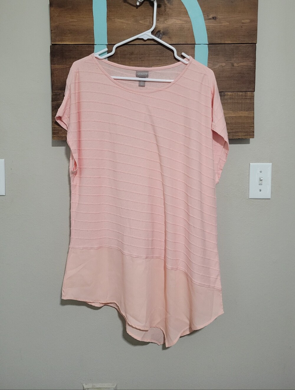 Chico's Soft Peach Short Sleeve Assymeteical Lightweight Tunic Top